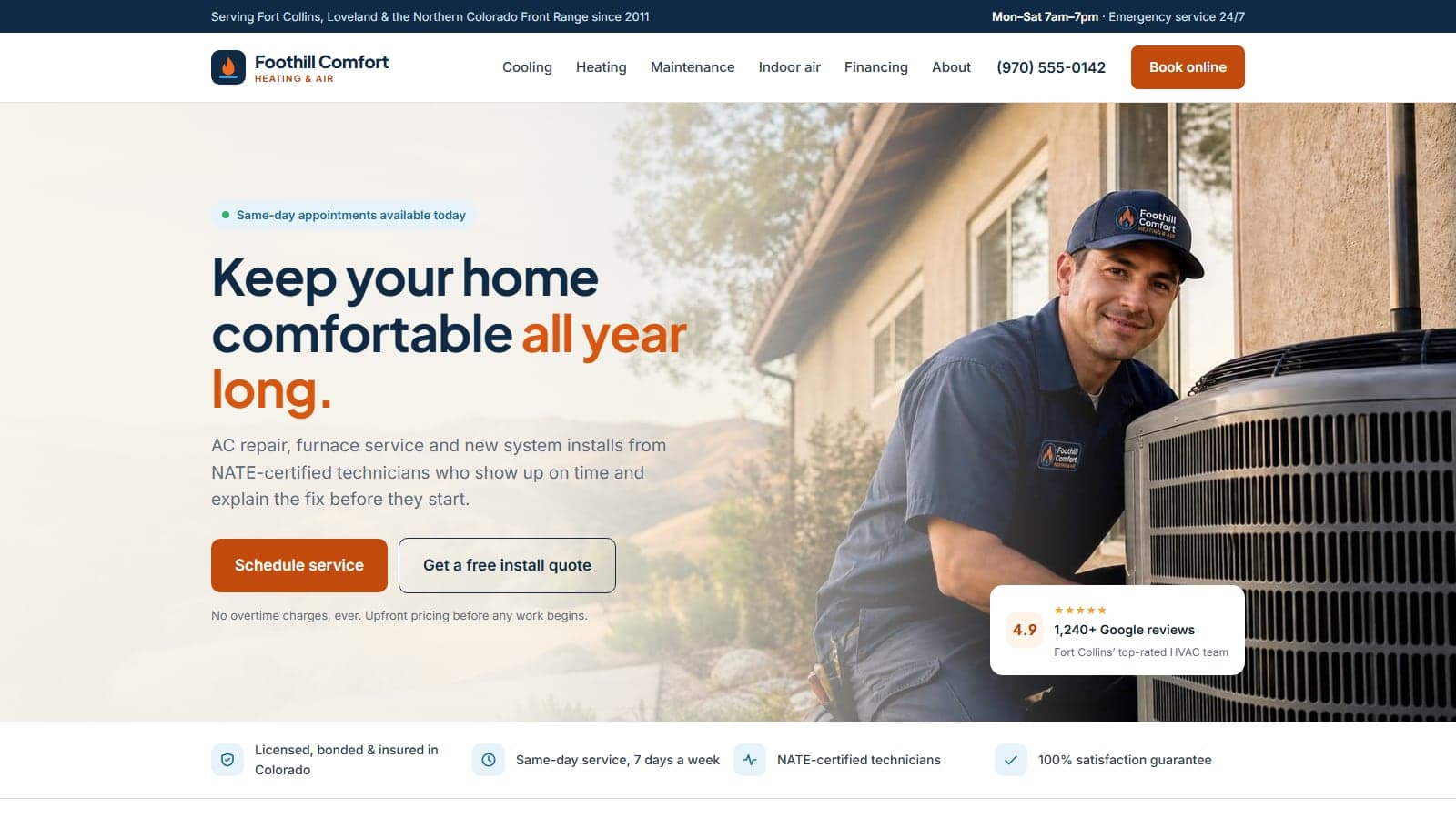A booking-first website for a Front Range HVAC company