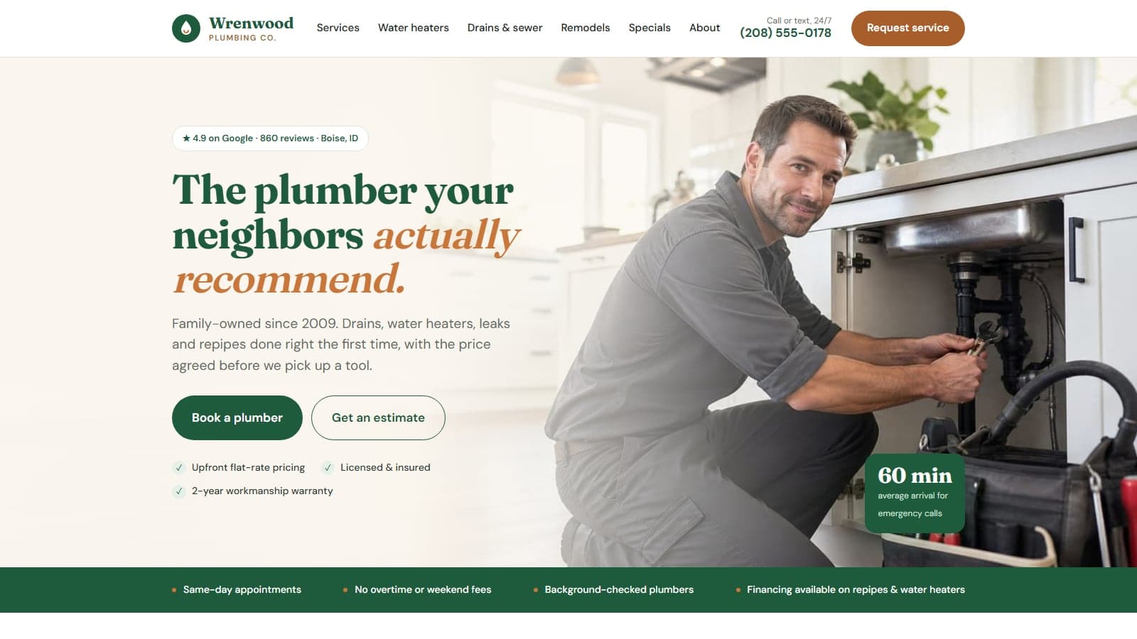A neighborhood plumber's site that earns the call